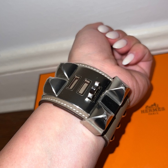 Authentic Hermes Collier de Chien CDC STUDDED Swift Etoupe Bracelet T2 - Picture 8 of 11
